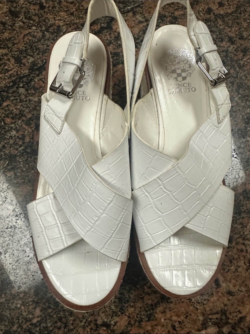 Vince Camuto White Croc-Embossed Leather Crisscross Slingback Sandals size 10/42